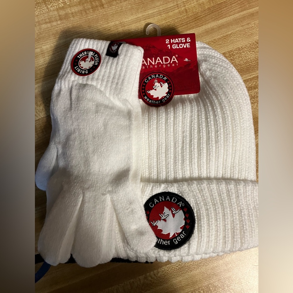 🌸Canada Weather Gear White/Black Hat and Glove Set